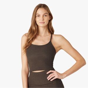 Beyond Yoga Chocolate Chip Espresso Slim Racerback Cropped Tank and Biker Short